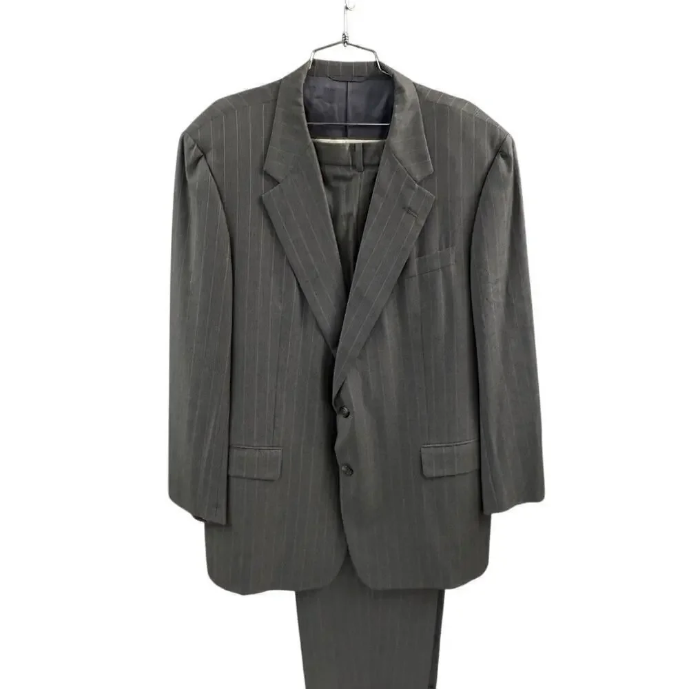VTG Hickey Freeman Loro Piana Italy Tasmanian Super 120s Grey Pinstripe Suit 46L